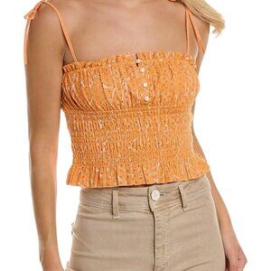 JOIE Wo Cameo Smocked Cotton Top, Muskmelon Porcelain, Size M